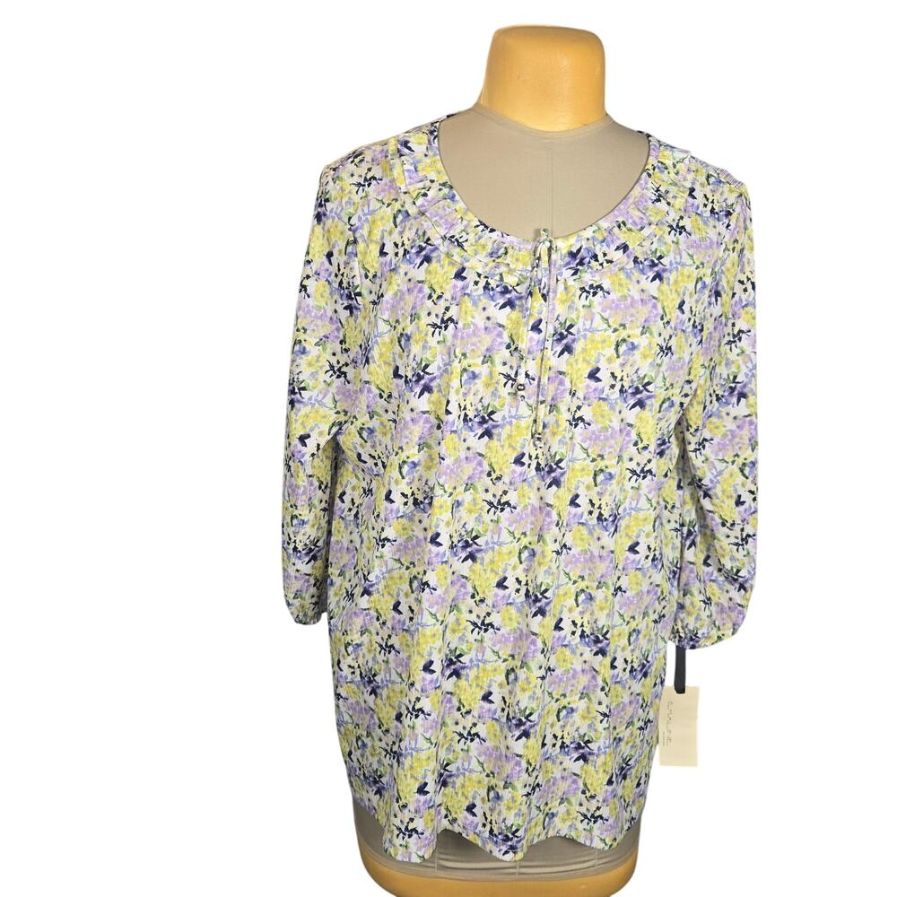 Emaline Woman Petite 2X Top Floral Blouse Micro Pleats Flowy Casual Career‎ New